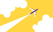 © Widy Amelia Putri - Illustration of simple airplane travel opens the background behind itself. Banner for a trip abroad on vacation. Copy space and negative space.