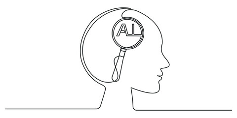 AI artificial intelligence and digital technology brain data robot conceptual in one line drawing. Vector illustration
