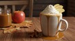 © Vistara  - Warm Autumn Beverage with Whipped Cream, Caramel Drizzle, and Slices of Fresh Apple
