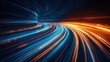 © yan - High speed light with blue and orange stripes in abstract, futuristic technological concept, showing motion blur against fast forward timeline background, creating a captivating visual effect that rep