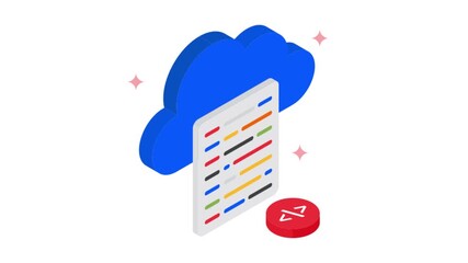 Cloud File Coding isometric animation MP4 file