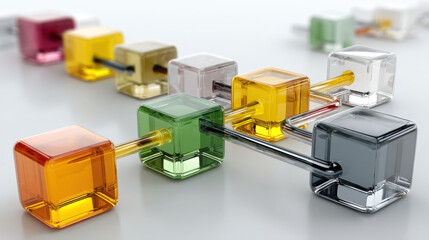 3d infographic timeline with colorful glossy cubes and arrows on white background