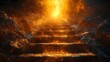 © Thares2020 - A stone staircase ascends towards a brilliant golden light glowing with sparks and embers symbolizing progress and vision