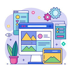 vector illustration of a modern computer with icons