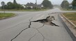 © LiaSyafitri - Catastrophic road damage with deep cracks and a gaping hole in a residential area