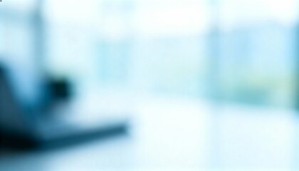 Abstract blurry light blue office interior background with soft gradient and bokeh effect for design