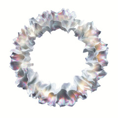 Abstract iridescent circular frame, 3D rendered textured design element