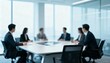 © Generative AI - Blurred Corporate Team Meeting: Professional Businesspeople Collaborating Around Conference Table in Modern Office, Discussing Strategy