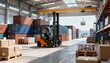 © Generative AI - Forklift in Warehouse with Shipping Containers and Cardboard Boxes for Distribution and Logistics