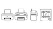 © Runa - Set of diverse printers and 3d printer line art technology icons isolated vector