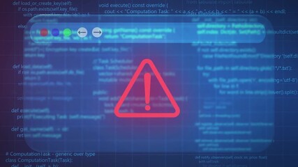 Data error cybersecurity alerts displaying warning symbols, animation, hacking threats, data breaches, and internet security issues, a technology concept.