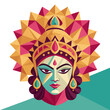 © East Java Stocker - Vibrant abstract depiction of Goddess Durga's powerful and divine face with geometric sunburst halo