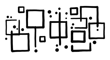 Abstract geometric composition of squares and dots in black and white design