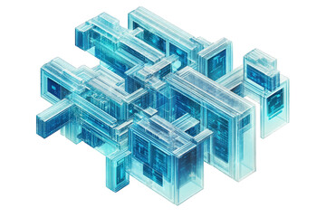 Abstract digital structure with blue glowing lines, isolated on transparent background