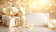 © noonekoon - Elegant gift box and card on golden bokeh background　白いバラと金色のギフト、メッセージカード