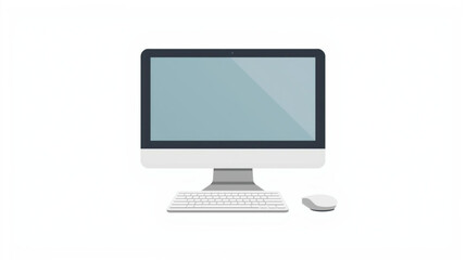 Modern desktop computer with a blank screen, keyboard, and mouse. Flat vector illustration of a personal workstation for office or home use isolated on a white background