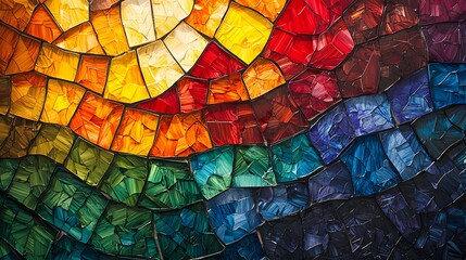 Wall Mural - a vibrant mosaic artwork displays a spectrum of colors, each section a unique, textured square.