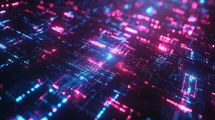 Wall Mural - a vibrant digital network of glowing neon lines, forming a complex, interconnected web of data.