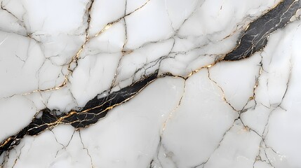 Wall Mural - a striking image of white marble with prominent black veins and golden highlights, showcasing a natu