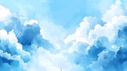 Wall Mural - a dreamy, watercolor-style depiction of a vast azure sky filled with fluffy, textured clouds, showca