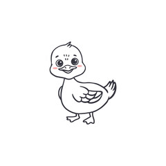 Wall Mural - Cartoon duck isolated on white background. Doodle illustration. Bird for invitation, cards, food packaging cover design, advertising banner, postcard. Vector
