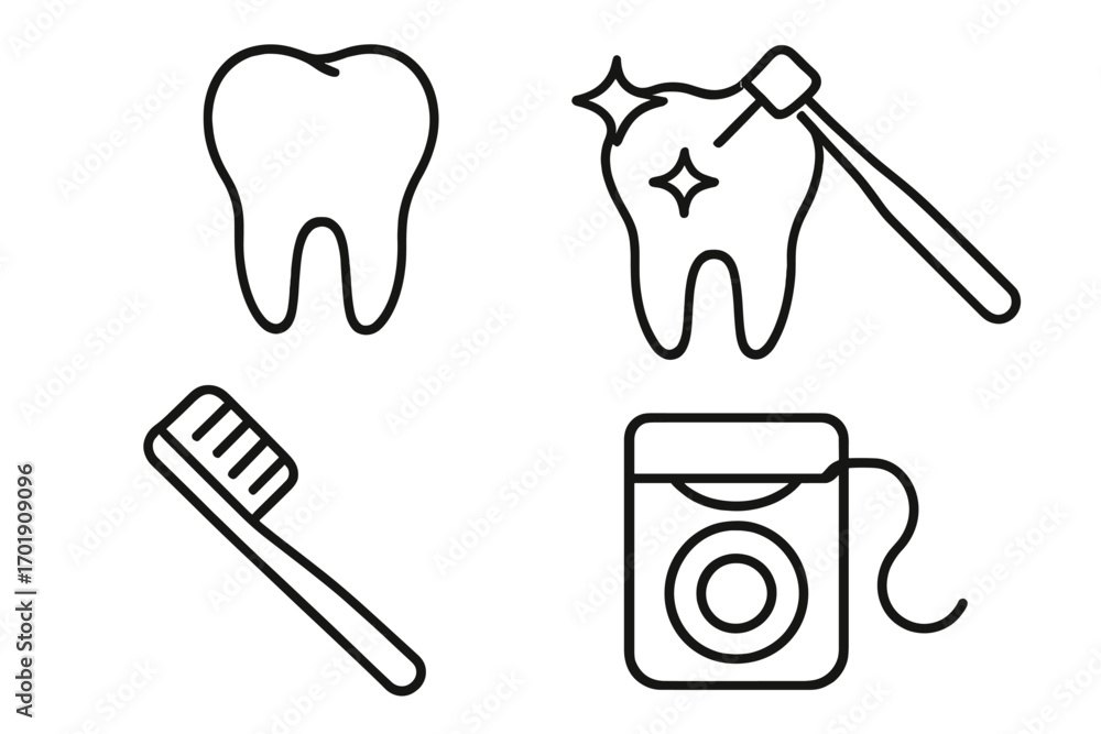 Dental care icon set for hygiene and stomatology. Tooth cleaning ...