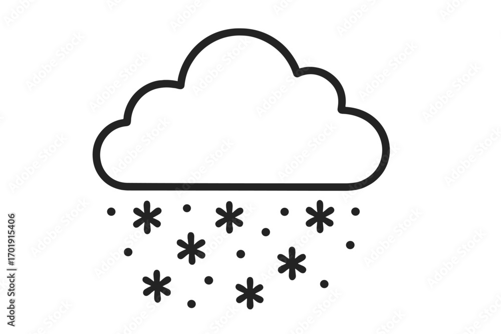 Snow cloud icon vector line art. Simple weather forecast symbol for ...