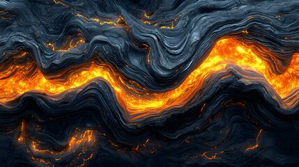Wall Mural - molten lava flows through textured, dark rock formations, creating a fiery, dramatic scene.