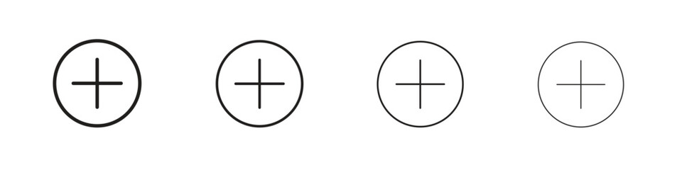 Plus icons. thin line symbols in strokes