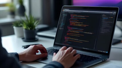 Code in the Modern Age: An up-close shot of a person diligently coding on a laptop, highlighting the complexities of the digital world and the importance of precision