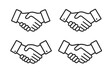 © Tina - Business handshake vector icon collection. Symbol of partnership, agreement, and finance deal. Outline graphic for cooperation, contract, and success. Editable stroke set.