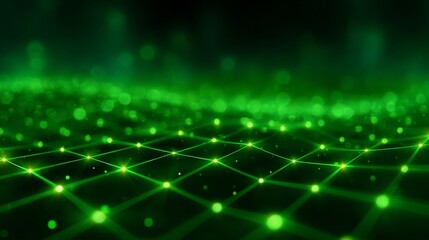 Digital Network Grid: A vibrant, glowing network grid, bathed in a verdant light, creating an atmosphere of technological advancement, interconnectedness and data visualization.