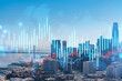 Skyscrapers Cityscape Downtown View, San Frencisco Skyline Buildings. Beautiful Real Estate. Day time. Forex Financial graph and chart hologram. Business education concept.