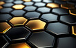 © photosaint - Hexagonal pattern featuring glossy black and gold surfaces creates a modern geometric aesthetic in a digitally rendered design