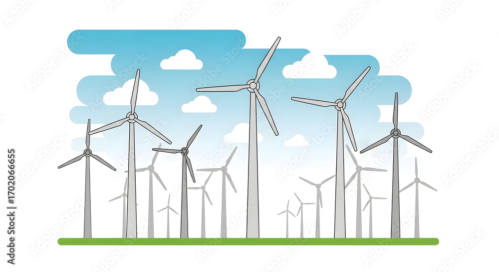 Wind Turbines Illustration Sustainable Energy and Renewable Power in a ...