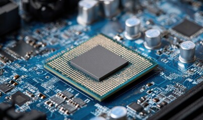 Close-up of a computer processor on a circuit board