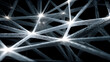 © 3D Demo Stock - Geometric web lattice glowing white, split lighting contrast, rule of thirds alignment, metallic threads