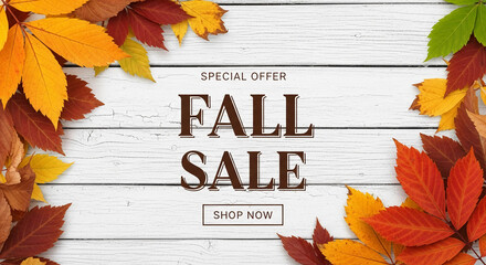 autumn leaves frame white wood background, showcasing 