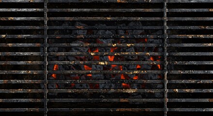 realistic metal grill background, dark cooking texture