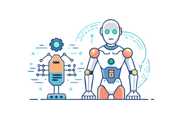 Robot and technology concept with circuit board and gear