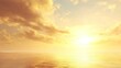 © TAO - Golden sunrise over calm sea, glowing horizon under large copy space sky, cinematic mood creates warm serene atmosphere ideal for travel, nature or relaxation themes.