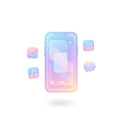 Wall Mural - Modern Smartphone Interface with Pastel Colored App Icons Floating Around