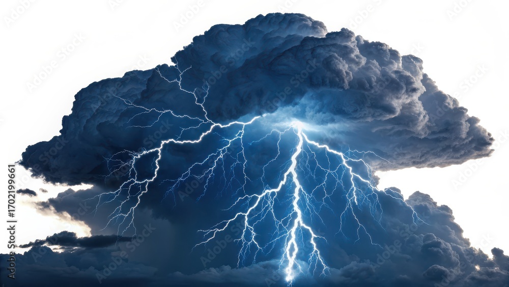 Dramatic Lightning Strike Illuminates Dark Storm Clouds During Intense