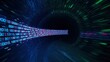 © James - A digital tunnel with binary code flowing through space with green and blue light streaks visible