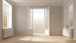 © Generative AI - Bright Empty Room with Open Balcony Doors and Light Wood Floors, Ideal for Interior Design