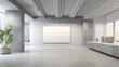 © Generative AI - Minimalist Gallery Interior Featuring Blank Canvas for Artwork Display in a Spacious Concrete Room