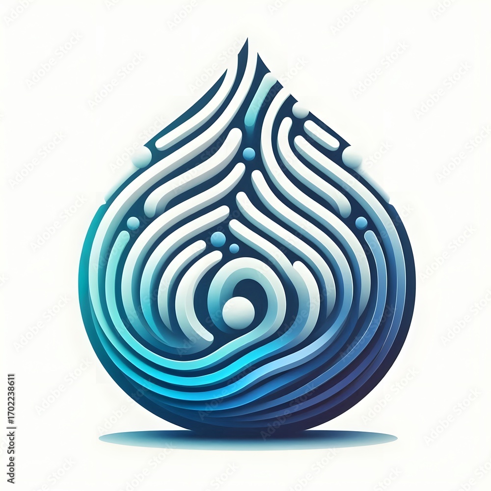 Abstract Blue Water Drop Symbol with Swirling Lines - Represents Purity ...