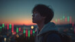 © bephoto - 男性が夕景の相場チャートを学ぶ後ろ姿