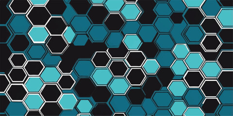 A seamless blue hexagonal honeycomb pattern with a modern geometric structure, perfect for a technology-themed backdrop or abstract vector design