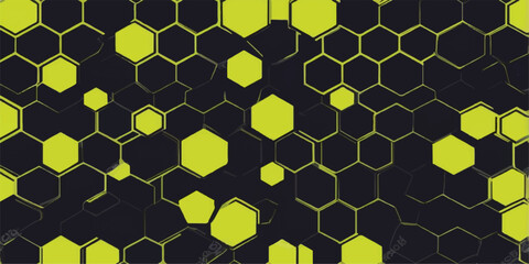 Seamless abstract geometric pattern with a black honeycomb mesh texture